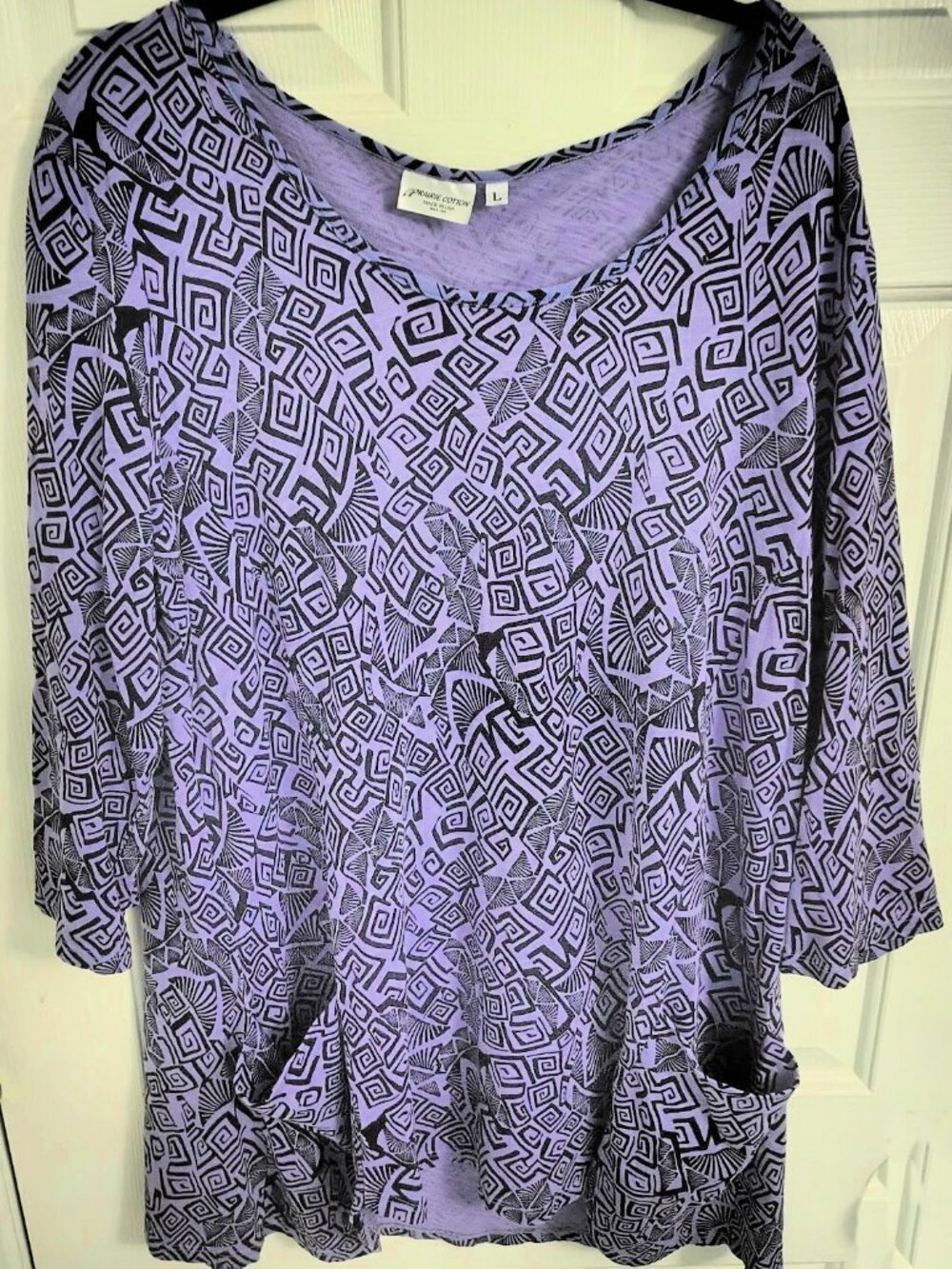Prairie Cotton Purple Geometric Print Tunic Top Women's Large Made in USA
